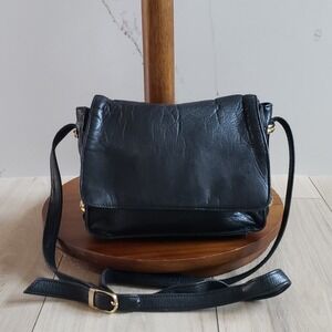 Jacqueline Ferrar Crossbody Bag Vintage Black Leather Gold Accent Purse